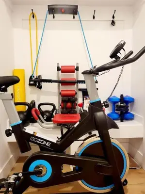 a room with a bike parked in a room at Welcome to Happy Place where Cozy Comfort Meets Exquisite Luxury in Edmonton