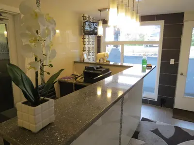a kitchen with a counter with a plant on it at Rest Inn in Terrace