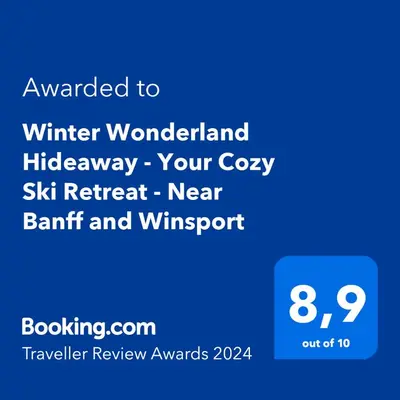 a screenshot of the winter wonderland hikeaway your cozy ski retreat near bank at 2BR Suite, Private Entry, Full Kitchen, Washer & Dryer, Free Parking, Smart TV with Netflix, High-Speed Wi-Fi, Self Check-In, Near Banff National Park in Calgary