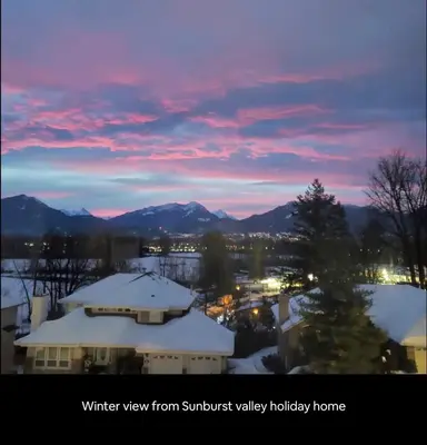 a winter view from summit valley valley holiday home at Garden House Near Heritage Park-Coliseum -HWY 1-Fishing-Cultus Lake in Chilliwack