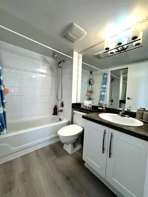 a bathroom with a sink and a toilet and a bath tub at Stunning ocean (sound of waves) in Vancouver