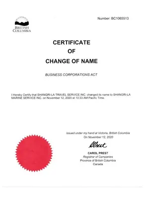 a screenshot of a certificate of change of name at GYPSIES DRIFTER in Vancouver