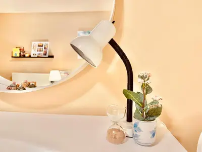 a white lamp on a white table with a plant at Scorpio House Langley -ROOM A in Langley