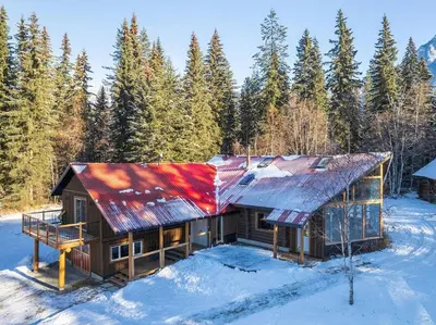 a log cabin in the snow with trees at Golden Cabin - Hot Tub - Games Barn - Theatre in Golden