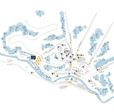 a site plan of a park with buildings at Ski In Ski Out Private Hot Tub in Panorama