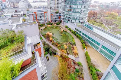 an aerial view of a city with buildings at Near BC Place & SkyTrain Access & Free Parking in Vancouver