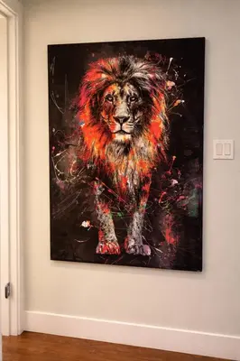 a painting of a lion on a wall at Summit View Alpine Retreat in Radium Hot Springs