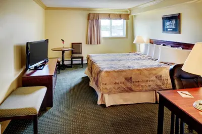 a hotel room with a large bed and a television at Nova Inn Edson in Edson