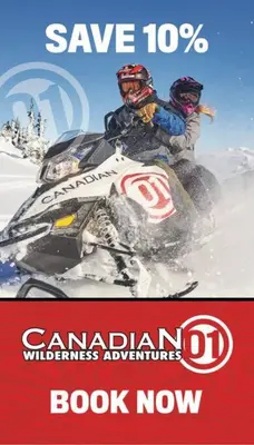 a poster of two people riding a snow bike in the snow at Whistler Studio by Gondola & Free Parking in Whistler