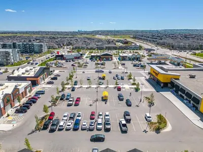 an aerial view of a parking lot with cars at Angie’s place in Calgary