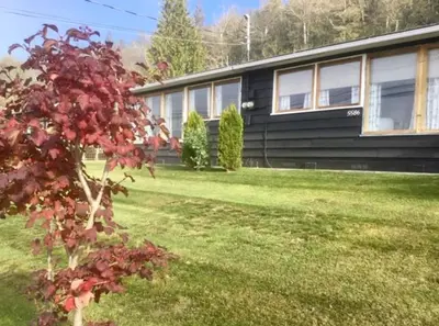a house with a red tree in front of it at Rent My Studio in Powell River