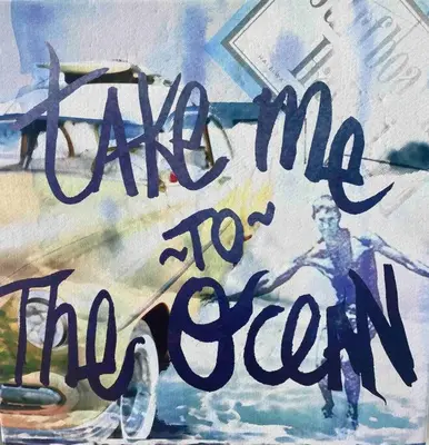 a painting of a sign that says take a trip to the ocean at White Rock Beach getaway in White Rock