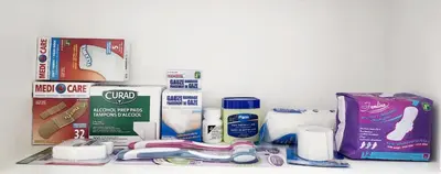 a counter with somecellaneous items on a shelf at Cozy Comfort rooms in Nanaimo in Nanaimo