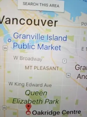 a close up of a map of a city at Near Downtown YVR -2 Bedroom private suite in Vancouver