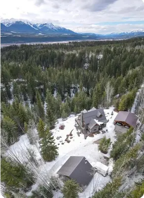 an aerial view of two cottages in the snow at Carriage House - 2 suites- HIKE & REST - EV plug in Golden