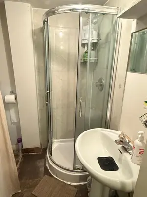 a bathroom with a shower and a sink at Cozy and Friendly Home Single Room No Pets Allowed in Burnaby
