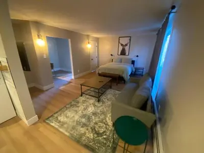 a living room with a bed and a couch at Morden Newly Renovated 1br Flats, Walk To Whyte in Edmonton