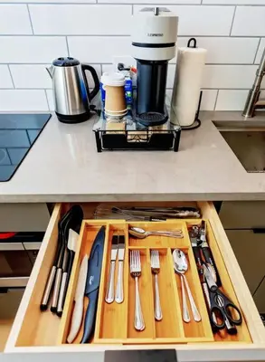 a drawer filled with utensils on a kitchen counter at LuxQuarters Blueberry Studio in Kitimat