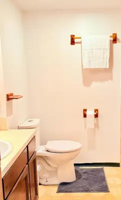 a bathroom with a toilet and a sink at Private Room In The Heart Of The City in Vancouver
