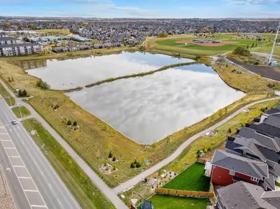 an aerial view of a large body of water at Perfect Stay 2 Bedroom Basement Suite in Airdrie