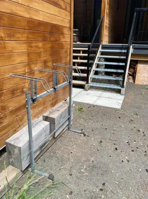 a set of stairs outside of a building at Snow Pines by StayIn in Fernie