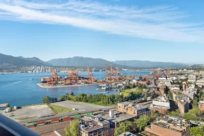 a view of a harbor with a ship in the water at The W, Modernized 2 bedroom Downtown Highrise in Vancouver