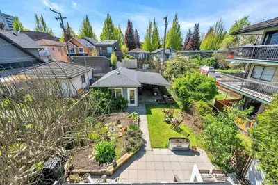an aerial view of a house with a yard at Charming East Van Home Near DT and Commercial St in Vancouver