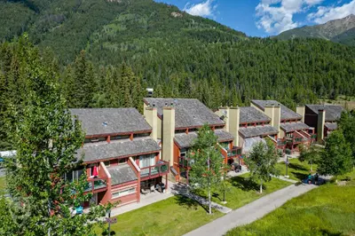 an aerial view of a resort in the mountains at Horsethief Lodge by StayIn in Panorama