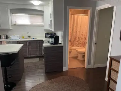 a kitchen with a sink and a toilet at Hastings Sunrise Experience in Vancouver