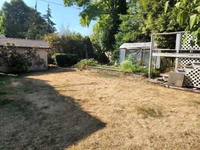 a yard with a fence and a garden at A new luxury basement apartment in Surrey