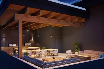 a rendering of a restaurant with tables and chairs at RED Mountain Gem in Trail