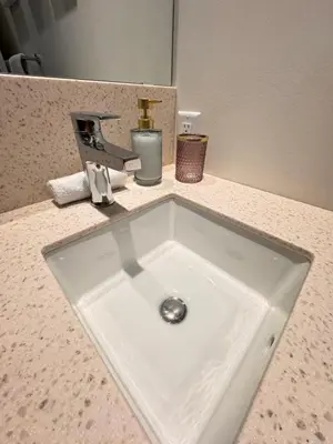 a white sink on a counter in a bathroom at RED Mountain Gem in Trail
