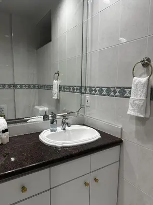 a bathroom with a sink and a mirror at Luxury Vancouver Suite Near YVR and Downtown in Vancouver