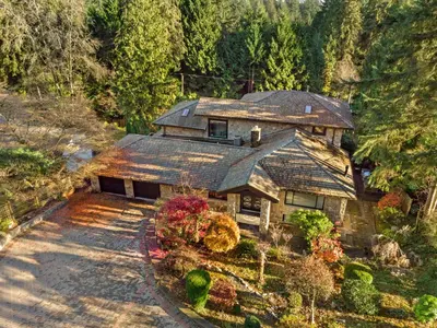 an overhead view of a house with a garden at Elegant West Vancouver Estate with Ocean Views in West Vancouver
