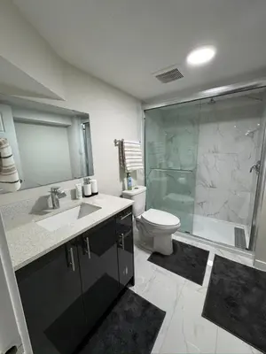 a bathroom with a toilet and a sink and a shower at DJoshuas place in Edmonton
