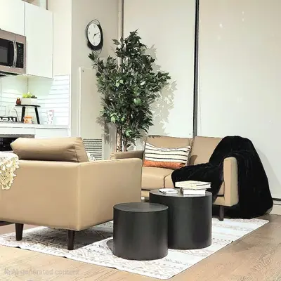 a living room with two couches and two tables at Luxurious Downtown condo with spectacular views in Calgary