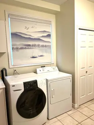 a washer and dryer in a room with a painting at Spacious Bedroom with Two Queen Sized Bed in Richmond