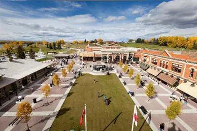 an aerial view of the town square in front of a building at Basement Suite in Calgary - Short Drive to Banff in Calgary