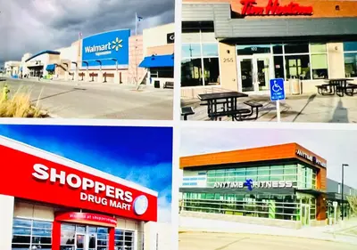 a group of four pictures of a shopping mall at Edith Gate Luxe Bedroom 2 Homestay in Calgary