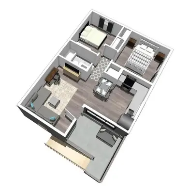 a rendering of a floor plan of a house at Winston Suite 2BR 1BA - Carriage Suite with Garage in Calgary