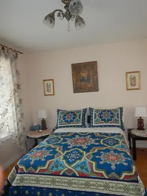 a bedroom with a bed and two tables with lamps at Clean and Quiet 2 bdr 2 bthr private entrance entire guests suite near Coquitlam Center mall and skytrain in Coquitlam