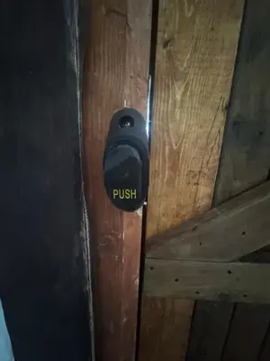 a wooden door with a push sign on it at Sasha-Home 538 Brookmere Ave in Coquitlam
