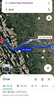 a screenshot of a map of a river at Quiet Family Friendly, 4 min UofC and University District Shops, 9 min DT in Calgary