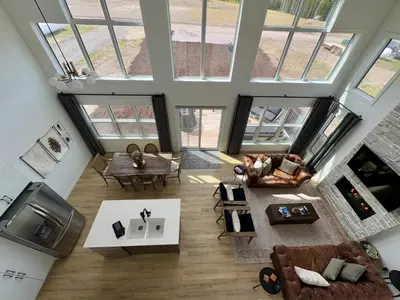 an overhead view of a living room with furniture at The Lamp House in Nordegg