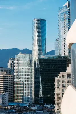 a view of a city skyline with tall buildings at Brand New One-bedroom Apartment in Vancouver
