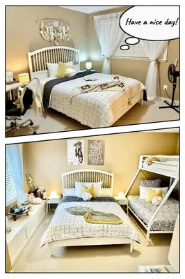 two pictures of a bedroom with a king sized bed at Scorpio House Langley in Langley
