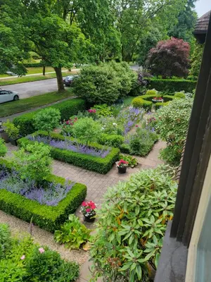 an overhead view of a garden with flowers and plants at Shaughnessy Heritage Manor on Vancouver's Westside free housekeeping optional in Vancouver