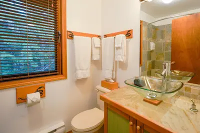 a bathroom with a sink and a toilet at Wing Creek Resort in Kaslo