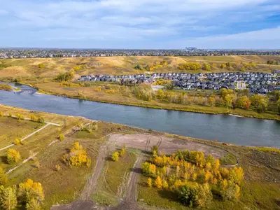 an aerial view of a river and a city at Spacious 3-Bedroom Vacation Home in Calgary with Free Parking in Calgary