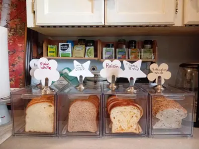 a rack of bread with hearts and signs on it at Comfy Sleep In Fraser Valley With Breakfast in Abbotsford